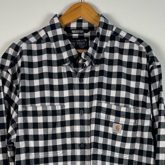 Carhartt Rugged Flex Relaxed Fit Flannel Button Down Shirt Gingham Plaid Sz XL - Picture 3 of 12